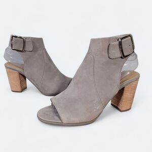 Vionic Blakely Taupe Peep-Toe Ankle Boots Size 7.5 Heels Leather